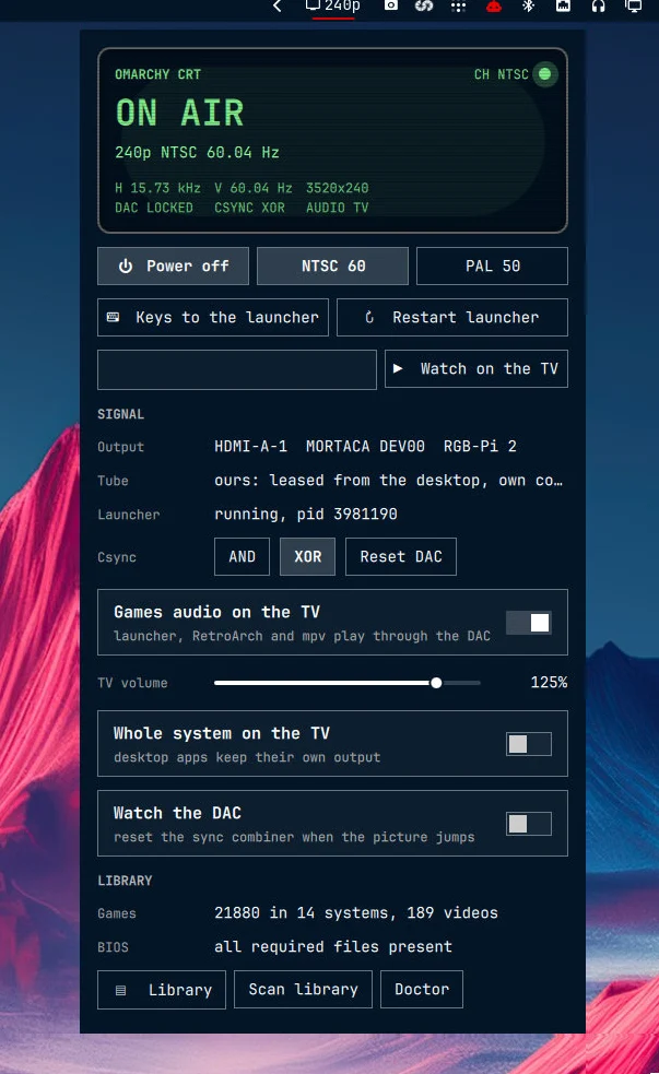 The Omarchy bar panel for the CRT