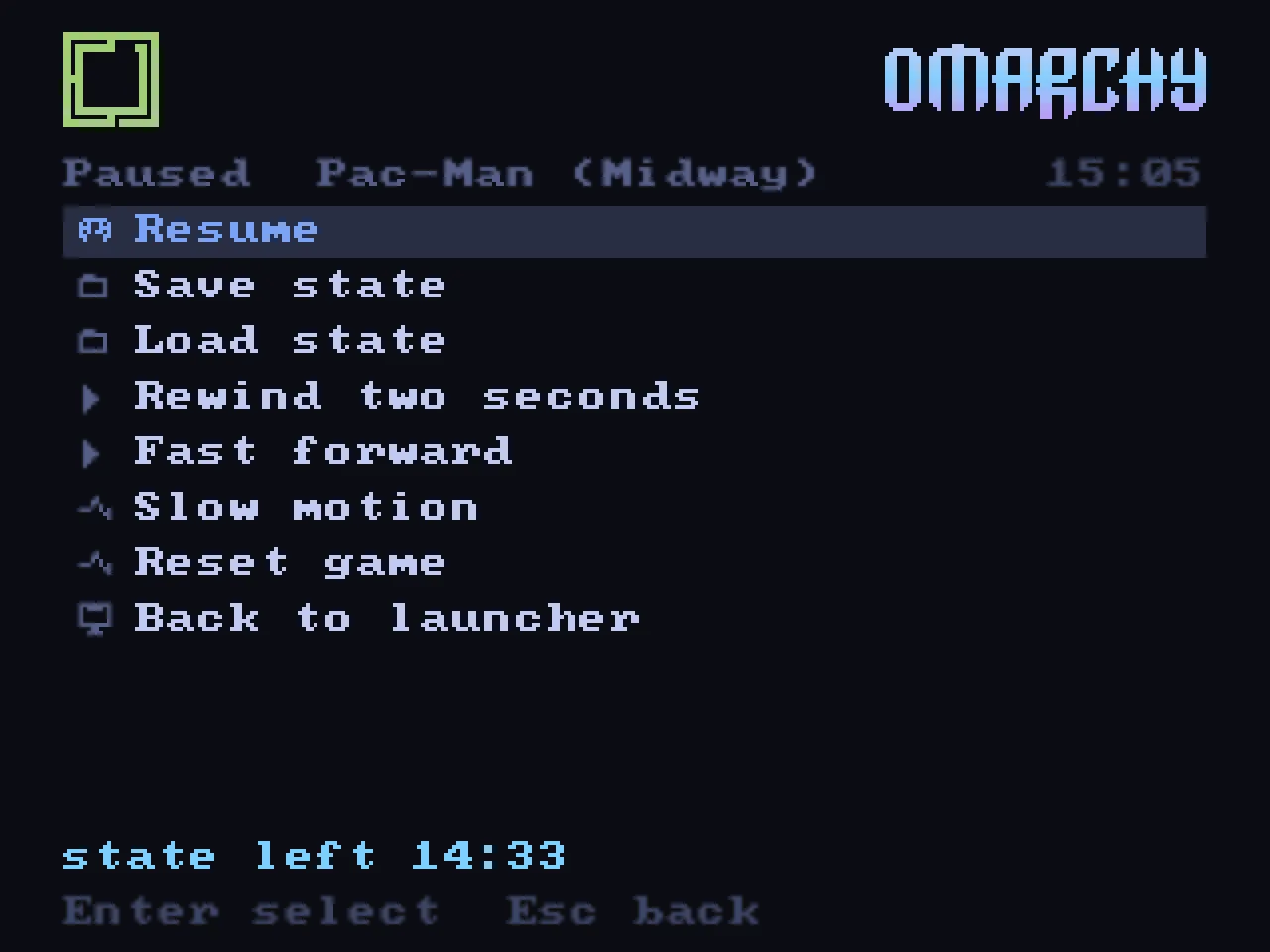The pause menu over a game