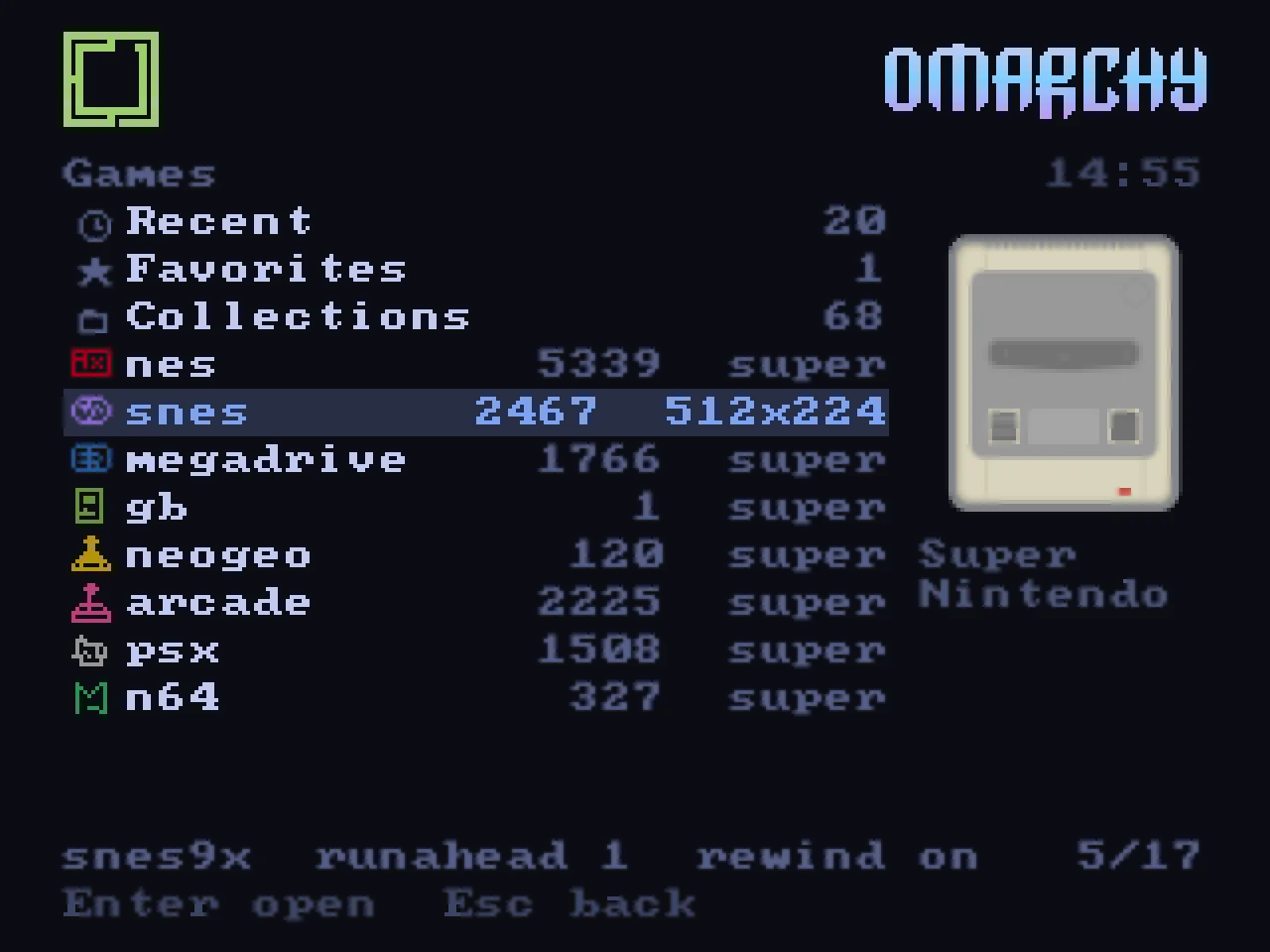 The systems list with console pictures